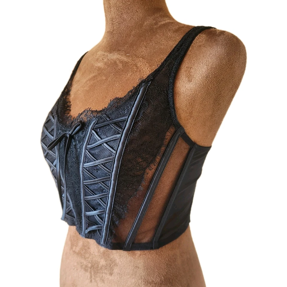 Victoria’s Secret Dream Angels  Lace Up Corset Bra Top Size S Black Whimsigoth - Image 2 of 4