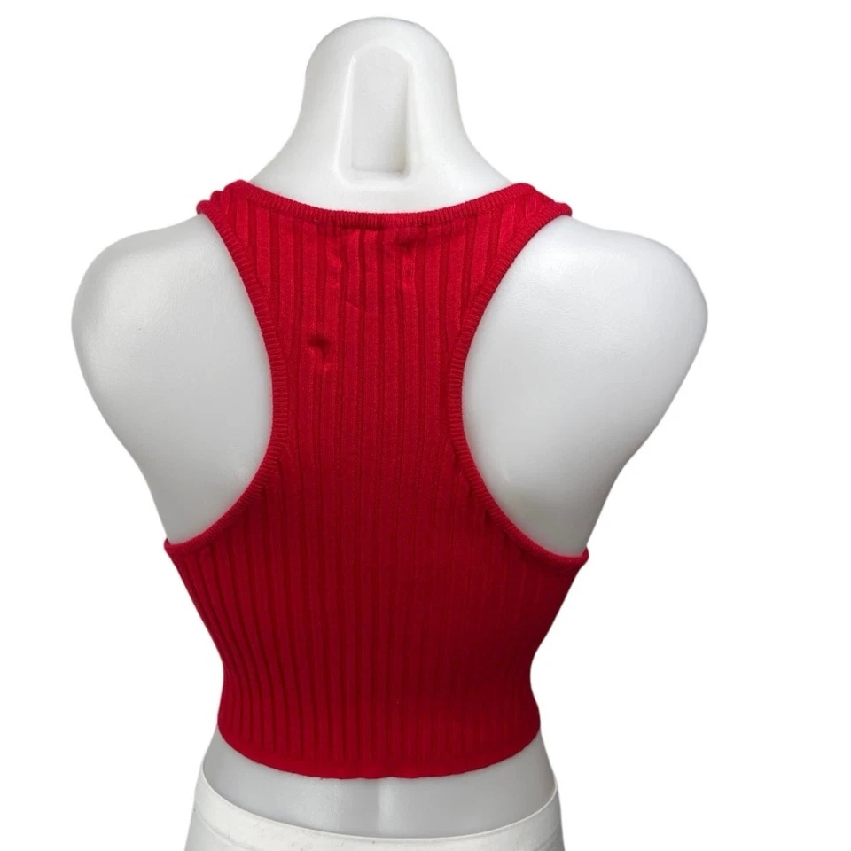 Тишина + шум красный ребристый вязаный спортивная спина без рукавов укороченный свитер верхний размер M - Изображение 2 из 4