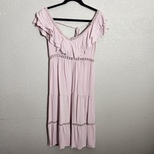 Simplee Dress Womens Medium Light Pink Maxi Dress Ruffle Sleeves & Lace Trim