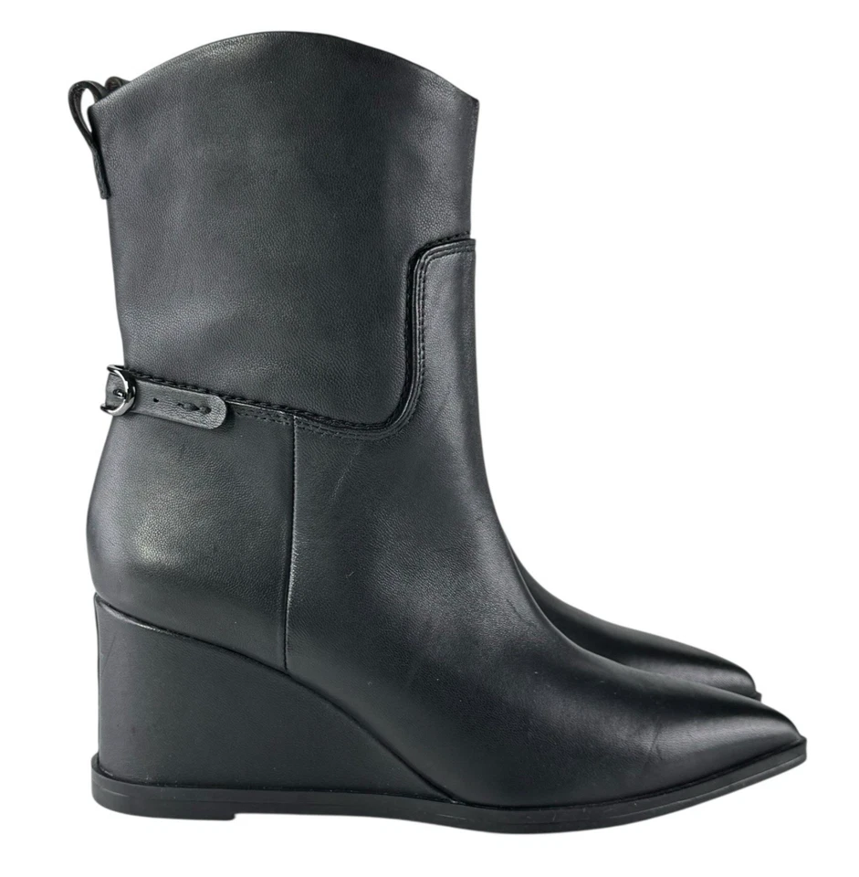 Franco Sarto Mujer’s Etta Cuero Cuña Botines 6M Negro Punta Punta Moderno Foto 2 de 4