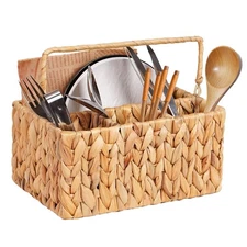 Hand-Woven Wicker Flatware Organizer - Water Hyacinth Cutlery Holder for Coun...