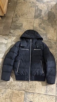 Moose Knuckles Men s Black Hooded Down Puffer Jacket Full Zip Size L