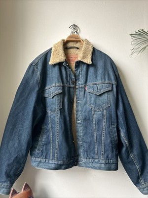 Levi s Sherpa Trucker Denim Vintage 90s Jacke Blau Weiß Kunstfell L