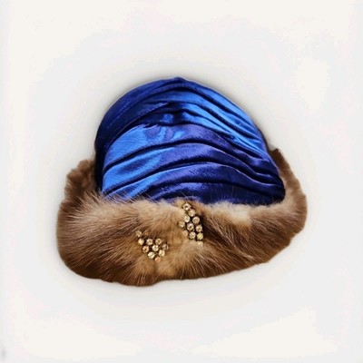 Vintage Gibbe Hat, Half-hat From The 1950's Royal Blue With Fur