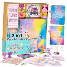 2 PC DIY Journal Kit Gifts for Girls Ages 8-14, Stationary Diary Set with