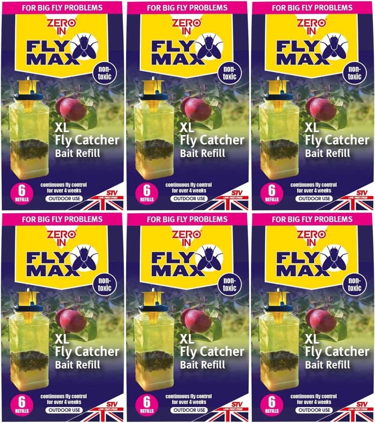 6x Zero In Fly Max XL Fly Catcher Refill Attracts Insect Bug Flies Trap Bait