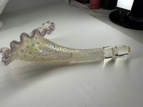 Antique Opalescent  Pink Champagne Epergne French Diamond Lace