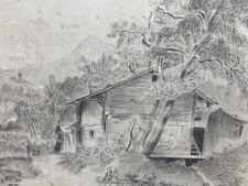 Very Nice Drawing Xixth Mine Lead On Paper Home Wooden to Identify Art