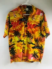 Happy Bay Shirt Men's Size Medium Summer Aloha Hawaiian Button Up Short Sleeve