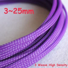 3mm~25mm Purple Expandable Braided PET Sleeving Cable Wire 3 Weave High Density