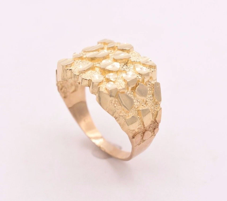 Mens Large Nugget Square Ring Real Solid 10K Yellow Gold ALL SIZES - Image 2 of 4