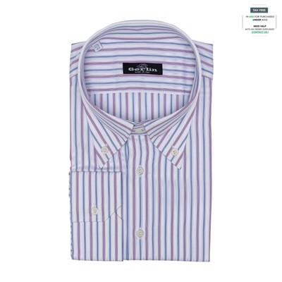 690$ LUXURY GERLIN Shirt POINT Striped White Cotton  3R ZILLI