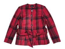 Jones New York Wool Blazer Women Size 4 Single Button Suit Jacket Belt Red Black