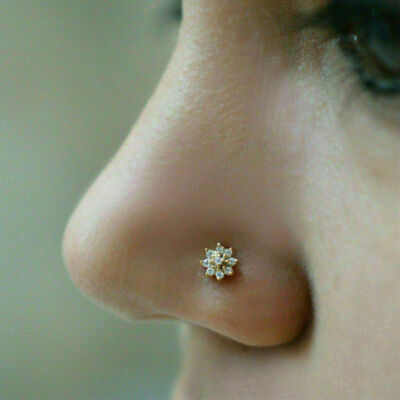 Ct Round Cut Diamond Nose Piercing Ring Pin Stud 14k