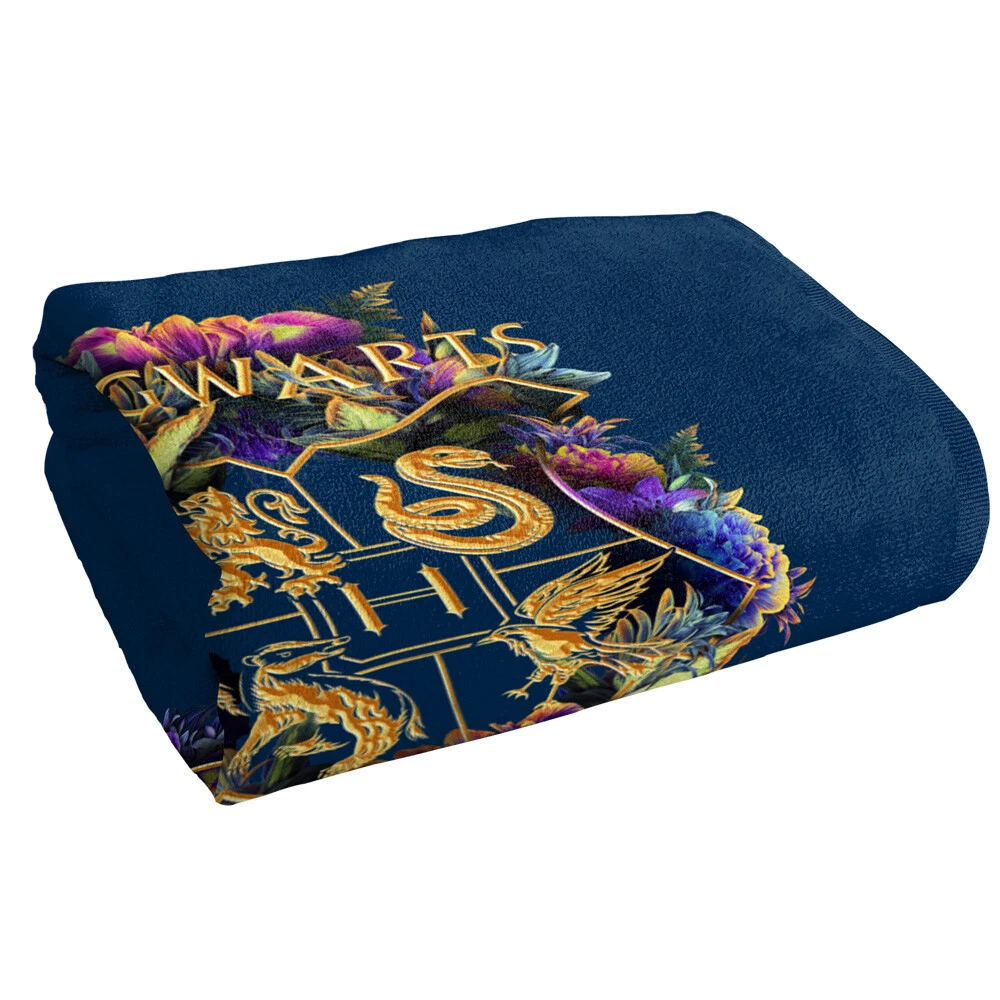 Harry Potter Hogwarts Multi-Colored Floral Crest Licensed Beach Towel 30"x60"