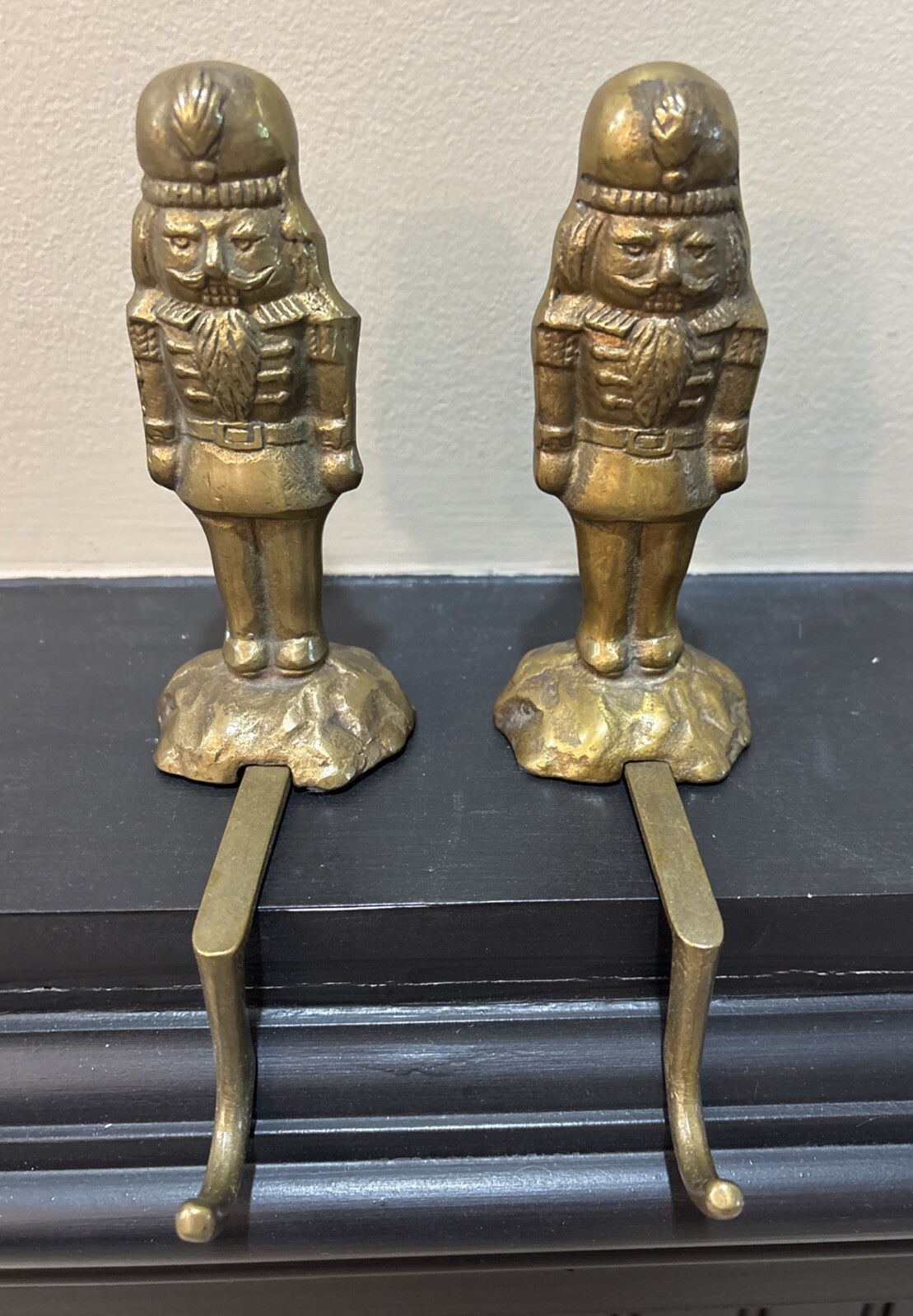 Vintage Brass Nutcracker Stocking Hanger Lot Of 2