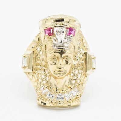 Huge Pharaoh Egyptian King Ring Real Solid 10K Yellow White Gold