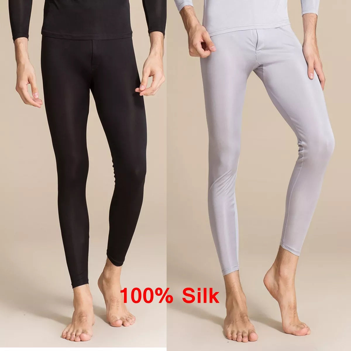 Men 100% Silk Thermal Underwear Long Johns Bottom Leggings Pants