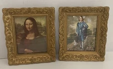 2 Vintage Ornate Gold Frames w/Mona Lisa & Blue Boy Under Glass - Hong Kong #618