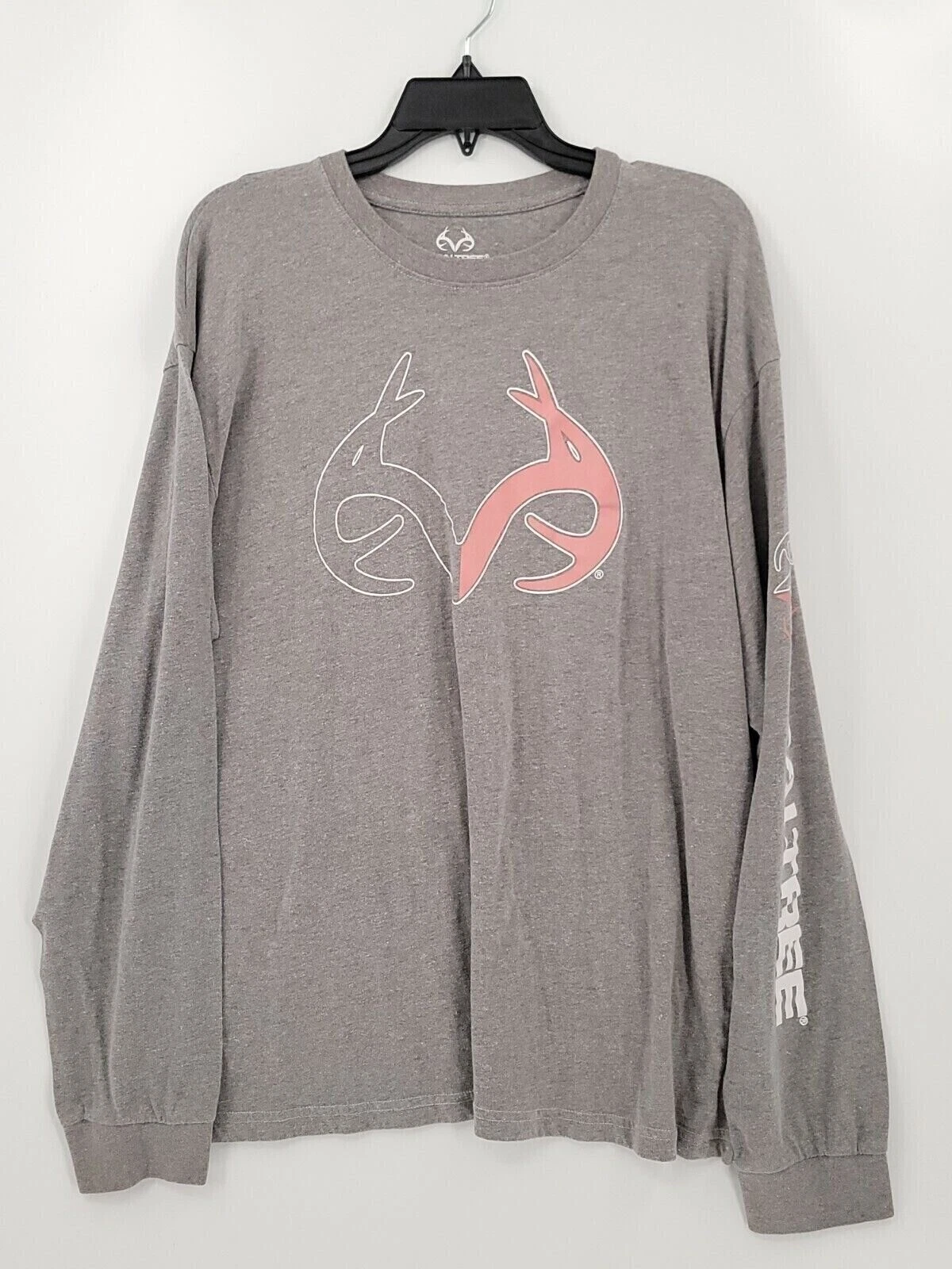 Realtree T Shirt Mens Adult Size XL Color Gray Long Sleeve Graphic Crew Neck