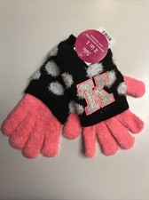 JUSTICE GLOVES INITIAL  K  /Polkadot 2 In 1 SPARKLE/SOFT/WARM O/S SUPER CUTE 