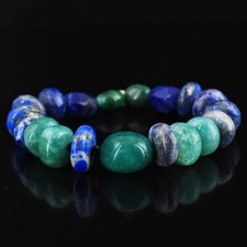 Lapis Lazuli & Green Emerald 220 Cts Beaded Stretchable Bracelet VK 17  E579