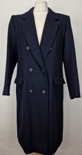 Alexon Womens Double Breasted Over Coat, Pure Wool, Size 12, Dark Navy. Vgc, Bk8