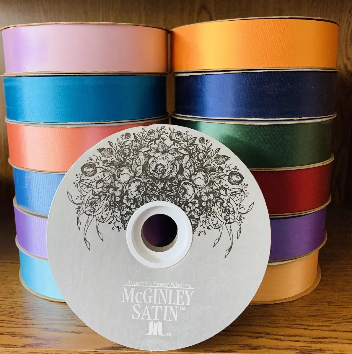 McGinley Acetate Satin Floral Ribbon Roll #9 (1 5/16 Wide) 100 Yards  Waterproof