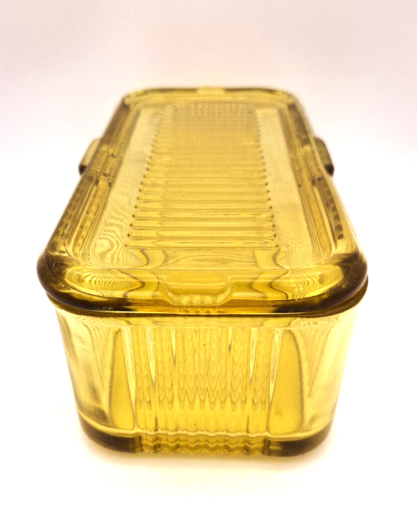 Vintage Federal Glass Amber Gold Yellow Rectangle Refrigerator Box Dish 8.5"