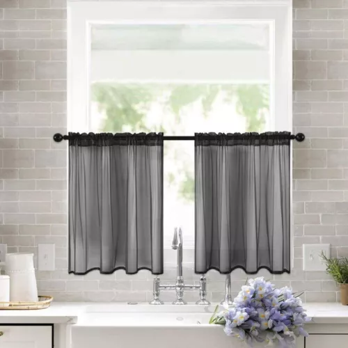 Short Sheer Curtains Kitchen Cafe Small Net Voile Window Drapes Weave Tier Tulle - Picture 13 of 15