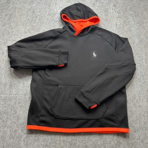 Polo Ralph Lauren Hoodie Women's XL Black Orange Fleece Pullover Performance - Picture 2 of 14