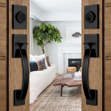 NEWBANG Exterior Double Door Lever Handleset,Solid Door Handle Lock Set Keye...