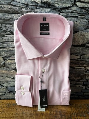 Olymp Luxor Modern Fit Long Sleeve Micro Textured Shirt Pink Men's 3XL 18.5 NEW