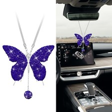 Bling Butterfly Diamond Car Hanging Accessories, Rearview Mirror Dark Blue