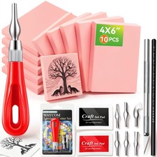 10-Pack Linoleum Blocks for Printmaking: Linocut kit with Tools  Ink - 4x6 R...
