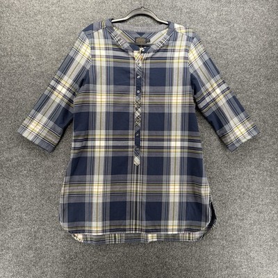 Pendleton Petite Top Womens PL Blue Plaid Tunic Popover Resort Casual Coastal