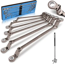 DISEN Upgraded Double Jointed Extra Long Flex Head Ratchet Wrench Set, 6 PCS Met