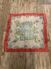 Vintage Pure Silk Floral Scarf 30x30 Red Border Made in Japan Mid Century