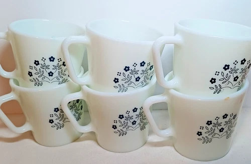 6 Vintage Pyrex D Handle Coffee Mug BLUE Honeydew Summer Impression 1410