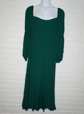 Reformation Mica Emerald Green Midi Dress Size: 20 Tiered Hem Square Neck