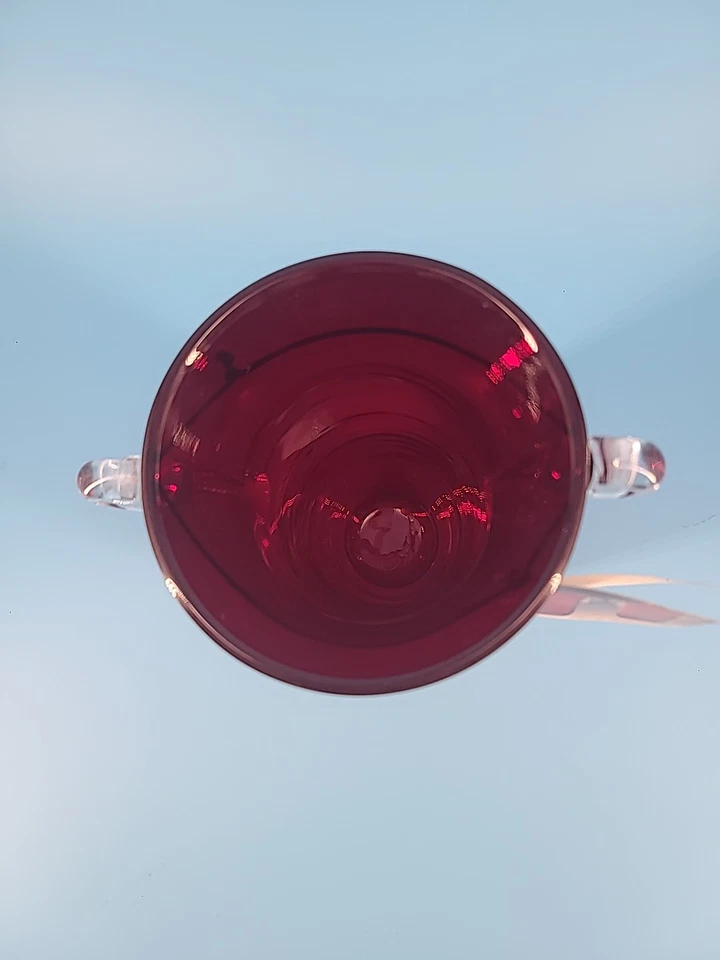 Blenko Millennium II Ruby Red Glass Vase Applied Handles Signed Numbered Tag - Image 2 of 4