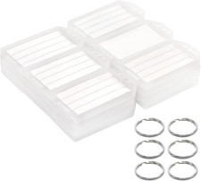 White Plastic Key Tags with Labels - 60 Pack Tough Key Chain Tag Rectangle ID Id