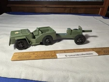 1960's Tim Mee Set Plastic Toy US Army Jeep & Anti Tank Howitzer Cannon Military