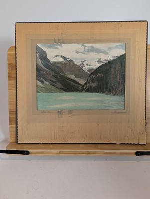 Vintage Hand Colored Photograph Lake Louise Fred Spalding, Autographed 