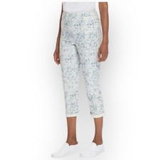 NWT Mario Serrani Women  s Stretch Capri Pants   Light Blue Floral   Size Small