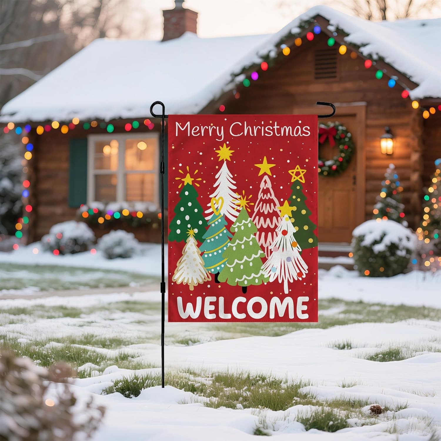 Christmas Decorations Outdoor - Xmas Tree Welcome Garden Flag | Christmas Party 