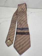 Cravatta seta vintage Roberta di Camerino Italia Trompe L'oeil cintura stampa zig zag marrone