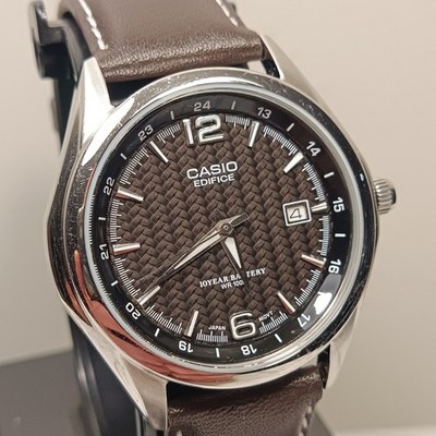 Casio Edifice EF-121 Black Stainless Steel Brown Strap New 10year Battery 41mm.