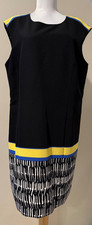 TAHARI Womens Black White Yellow & Blue Career Dress - Sz 14