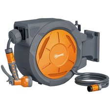 Outsunny Retractable Garden Hose Reel Wall Mounted with Lock, Orange